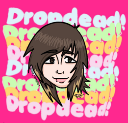 A digital drawing of Oliver Sykes in front of the text Dropdead