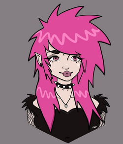 Digital drawing of a emo girl with bright pink hair and black clothing