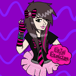 A digital drawing of an emo girl with a pink and black skull bow in her hair.