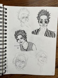 Capture of Trinity Coblentz's sketchbook, Remington Leith, Palaye Royale, Pencil and ink